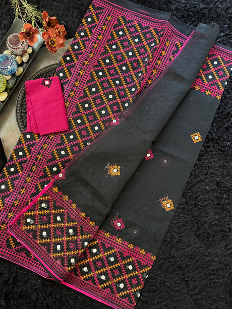 Black Multicolor Kutch Embroidery Kota