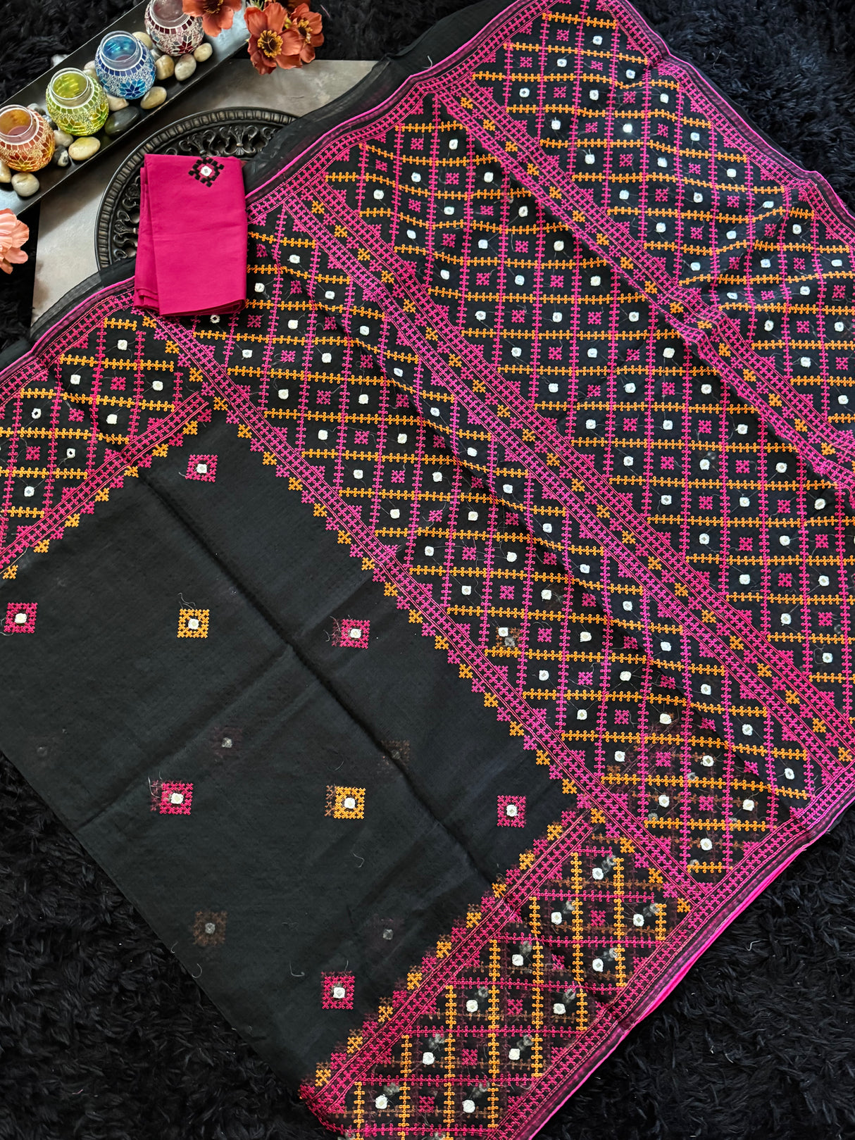 Black Multicolor Kutch Embroidery Kota