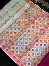 White Orange Multicolor Kutch Embroidery Kota