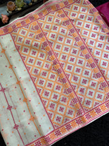 White Orange Multicolor Kutch Embroidery Kota