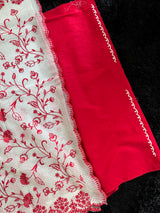White Red Embroidered Kota
