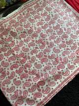 White Red Mango Paisley Embroidered Kota