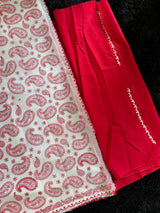White Red Mango Paisley Embroidered Kota