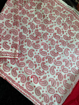 White Red Mango Paisley Embroidered Kota