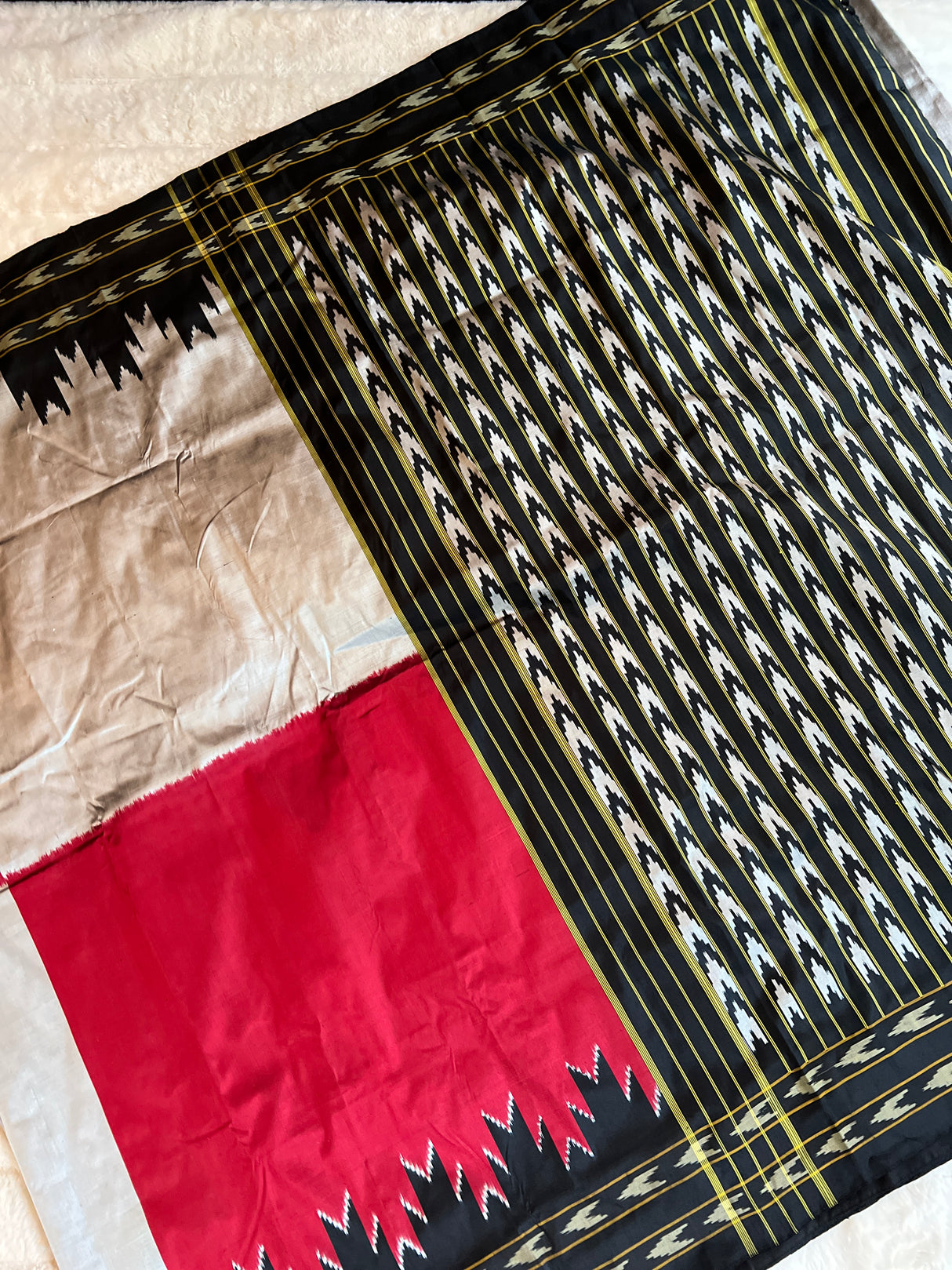 Silver Maroon Large Squares Single Ikkat Handloom Pure Silk