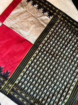 Silver Maroon Large Squares Single Ikkat Handloom Pure Silk