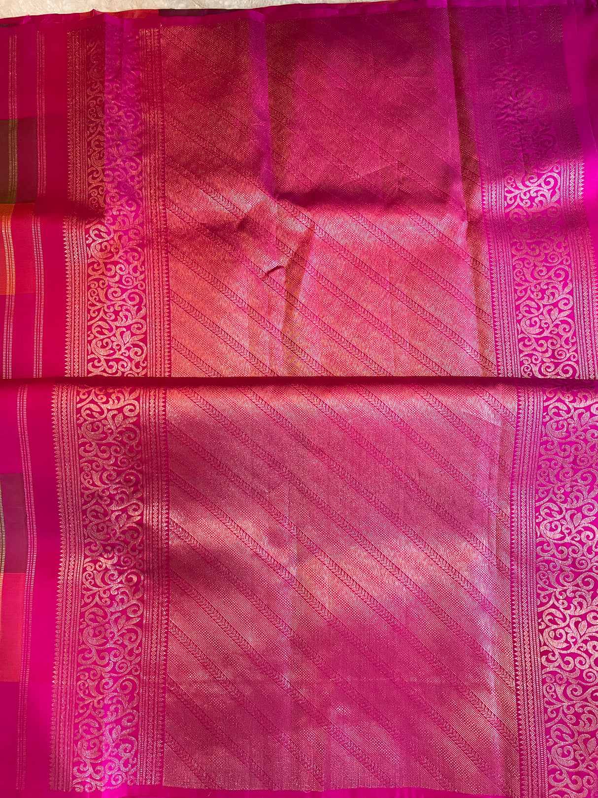 Multi Colored Checks Kanchipuram Pure Silk korvai Saree