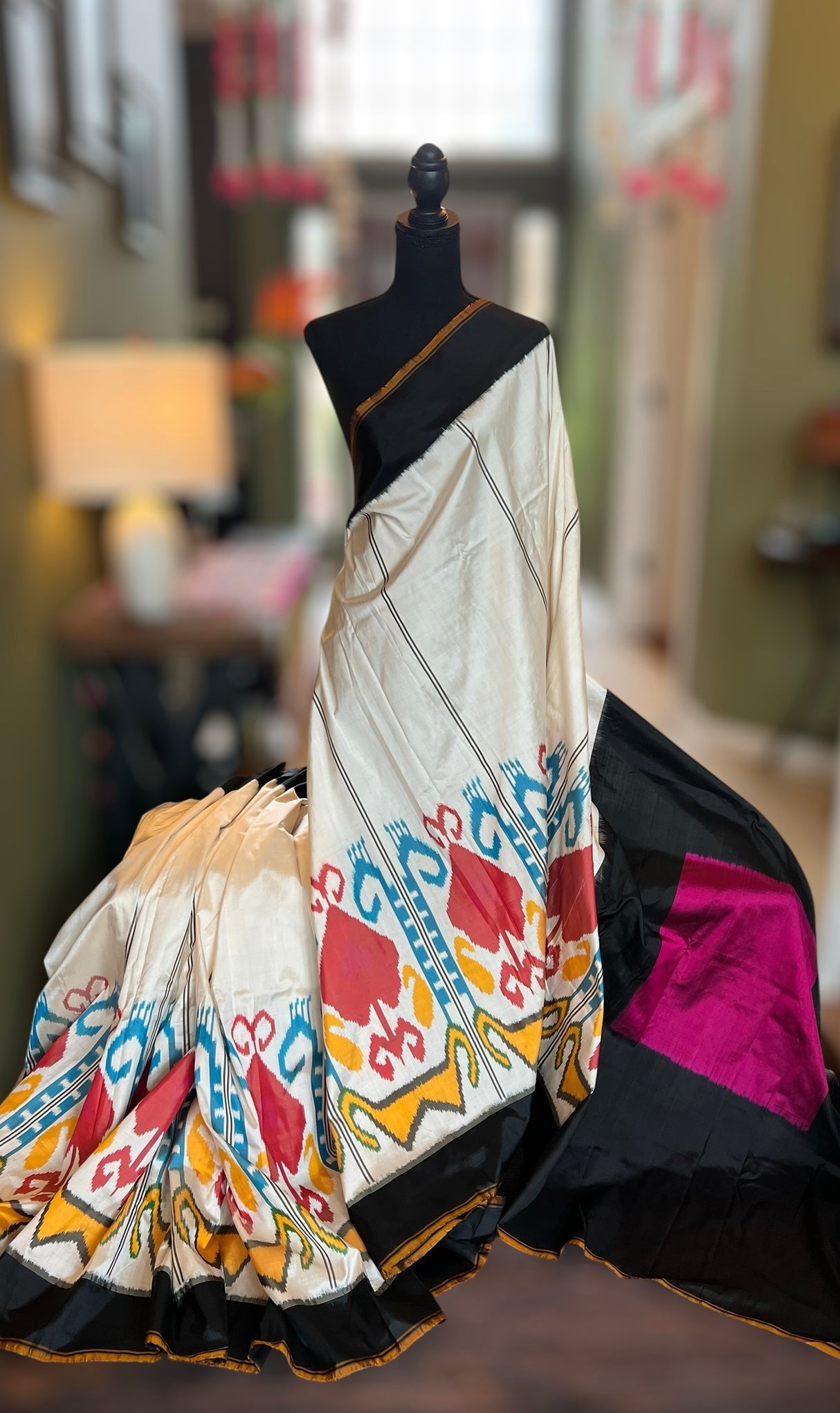 Cambodian design Single Ikkat Pure Silk