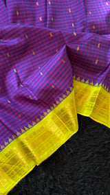 Purple Checks Chartreuse Gadwal Handloom Pure Silk