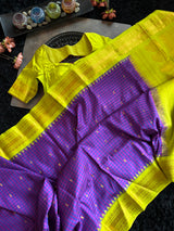 Purple Checks Chartreuse Gadwal Handloom Pure Silk