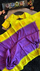 Purple Checks Chartreuse Gadwal Handloom Pure Silk