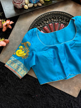 Blue Tanjore Painting on Gadwal Pure Silk Blouse