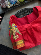 Red Tanjore Paintingon Gadwal Pure Silk Blouse