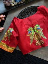 Red Tanjore Paintingon Gadwal Pure Silk Blouse