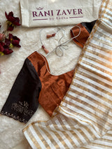 Gold Ivory Striped Tissue Chanderi with Designer Blouse