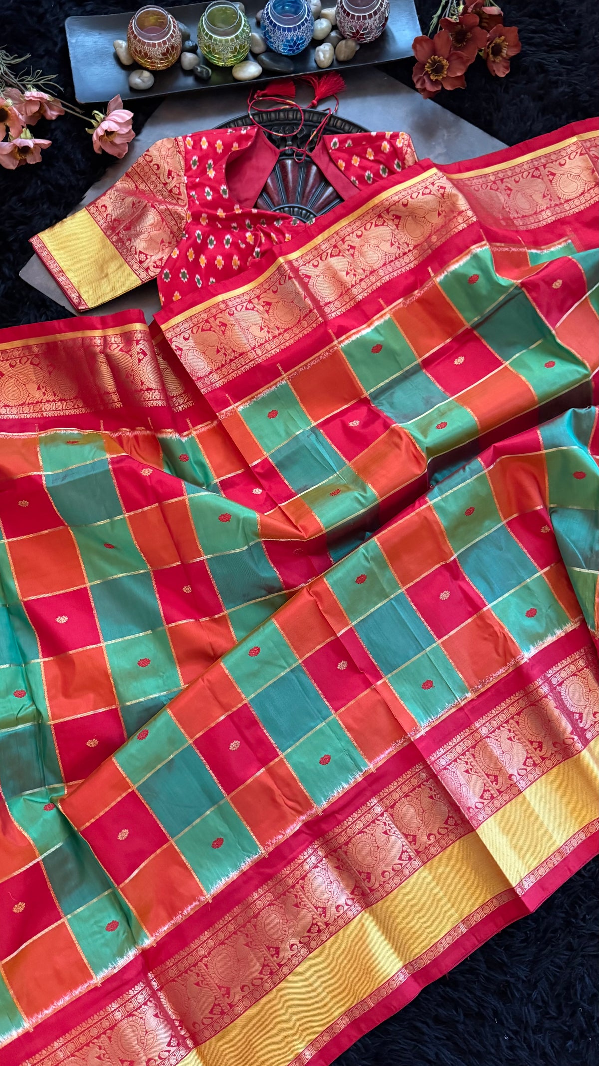 Checks Ikkat Kanchi Pure Silk Handloom