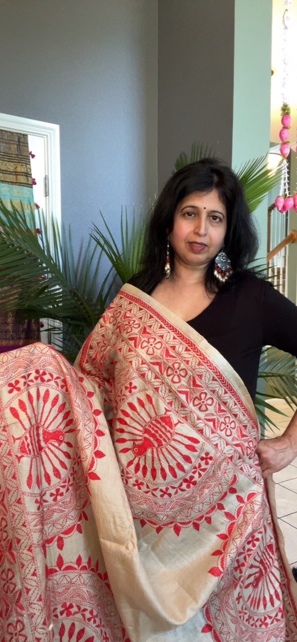 HAND Kantha Stitch Gachi Tussar Silk