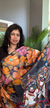Radha Krishna HAND Kantha Stitch Tussar Silk