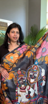 Radha Krishna HAND Kantha Stitch Tussar Silk