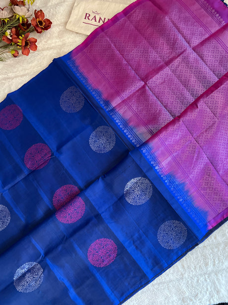 Royal Blue Magenta Kanchi Soft SIlk borderless