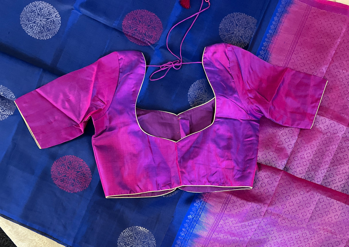 Royal Blue Magenta Kanchi Soft SIlk borderless