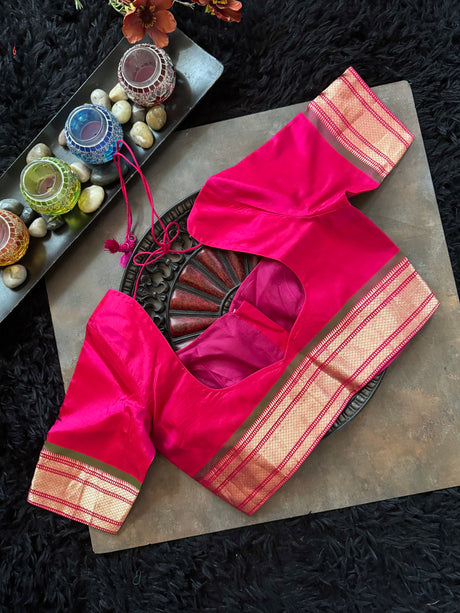 Fuscia Pink Yeola Paithani Narali Border Handloom Pure Silk