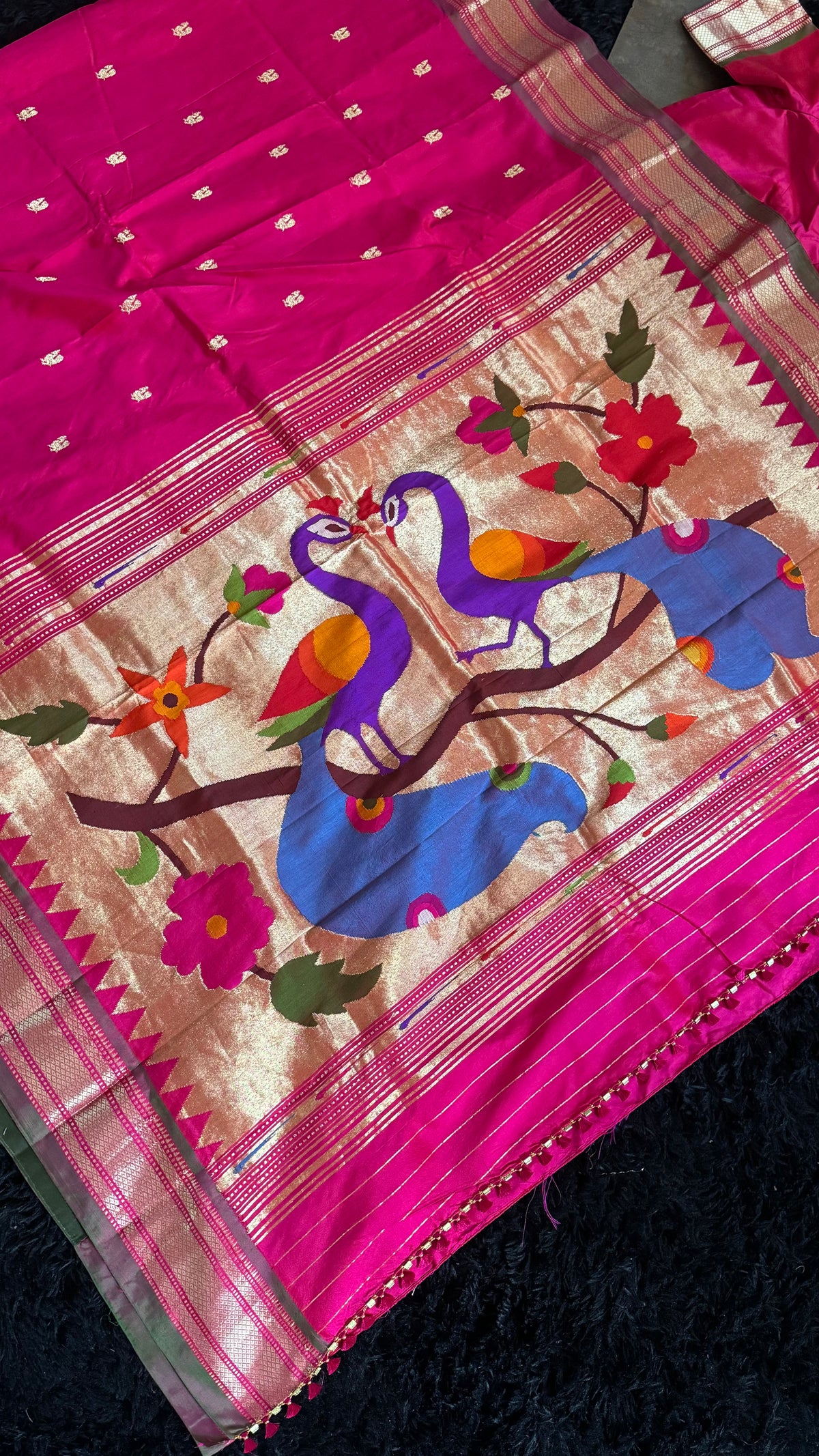 Fuscia Pink Yeola Paithani Narali Border Handloom Pure Silk