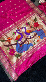 Fuscia Pink Yeola Paithani Narali Border Handloom Pure Silk