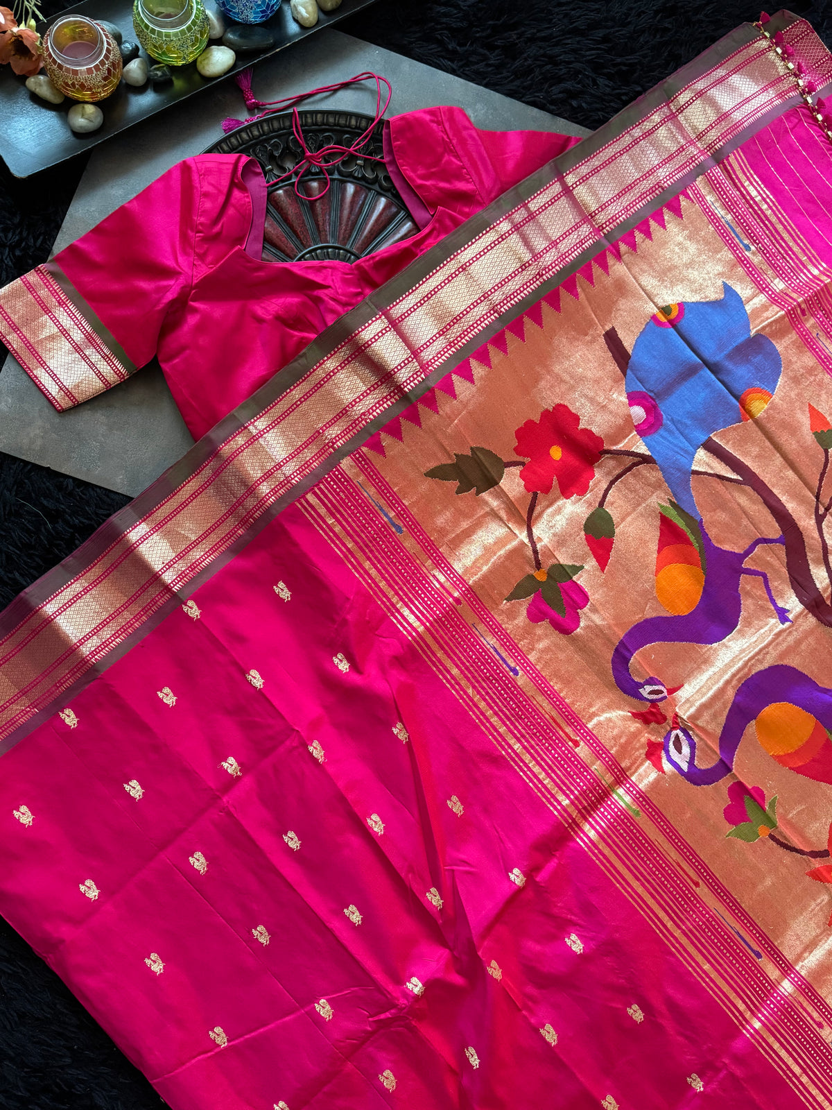 Fuscia Pink Yeola Paithani Narali Border Handloom Pure Silk