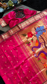 Fuscia Pink Yeola Paithani Narali Border Handloom Pure Silk