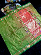 Olive Green Yeola Paithani Narali Border Handloom Pure Silk