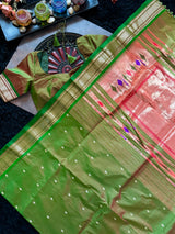 Olive Green Yeola Paithani Narali Border Handloom Pure Silk