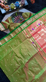 Olive Green Yeola Paithani Narali Border Handloom Pure Silk