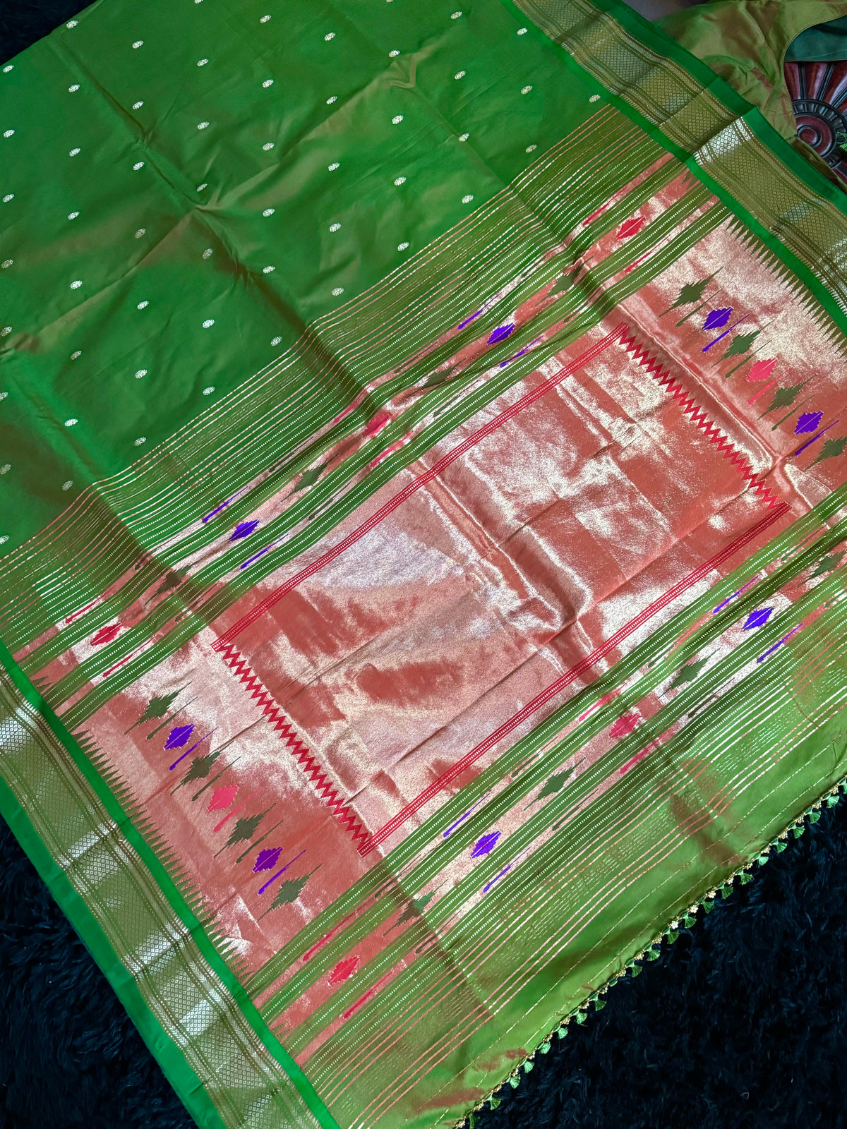 Olive Green Yeola Paithani Narali Border Handloom Pure Silk