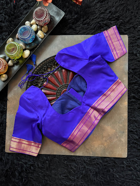 Bluish Purple Yeola Paithani Narali Border Handloom Pure Silk