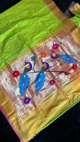 Parrot Green Yeola Paithani Narali Border Handloom Pure Silk