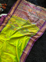 Parrot Green Purple Lambani Pure Silk