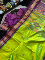Parrot Green Purple Lambani Pure Silk