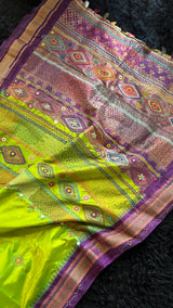 Parrot Green Purple Lambani Pure Silk