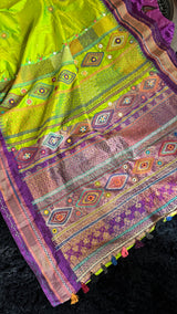 Parrot Green Purple Lambani Pure Silk