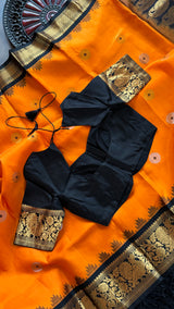 Orange Black Gadwal Pure Silk