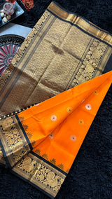 Orange Black Gadwal Pure Silk