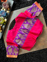 Rani Purple Half Checks Korvai Kanchipuram Pure Silk