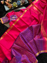 Rani Purple Half Checks Korvai Kanchipuram Pure Silk