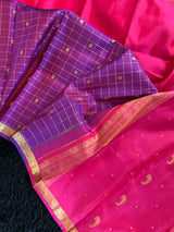 Rani Purple Half Checks Korvai Kanchipuram Pure Silk