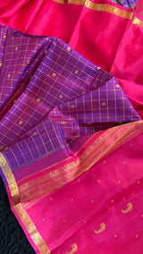 Rani Purple Half Checks Korvai Kanchipuram Pure Silk