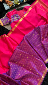 Rani Purple Half Checks Korvai Kanchipuram Pure Silk