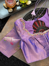 Pastel Salmon Lavender Meenakari Kanchi Gadwal Pure Silk
