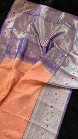 Pastel Salmon Lavender Meenakari Kanchi Gadwal Pure Silk