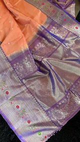 Pastel Salmon Lavender Meenakari Kanchi Gadwal Pure Silk